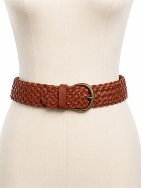 GAP Braided Brown Leather Boho Waist Belt Woven Festival Western